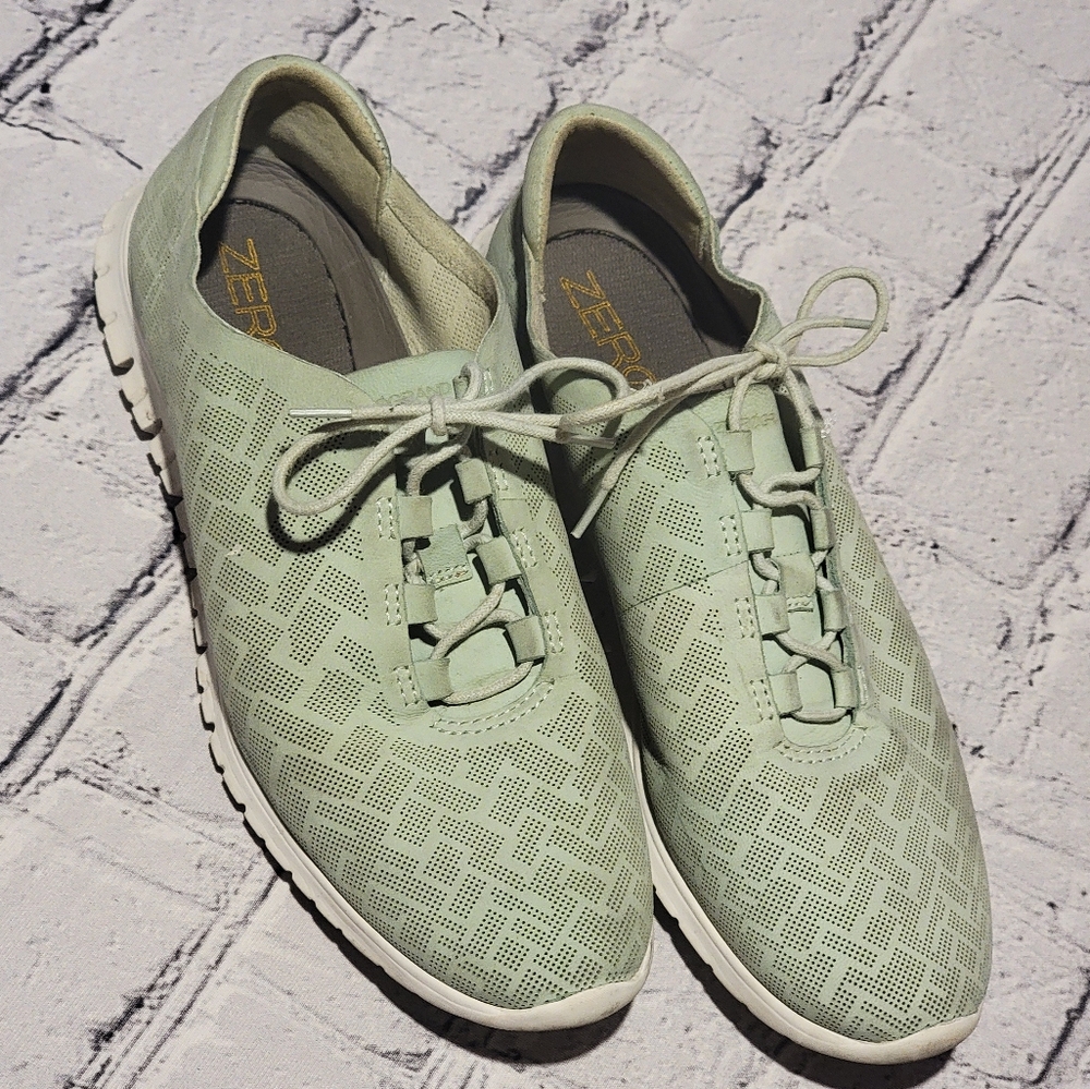 Cole Haan Zerogrand Perforated Trainers Mint Green Sz 9.5